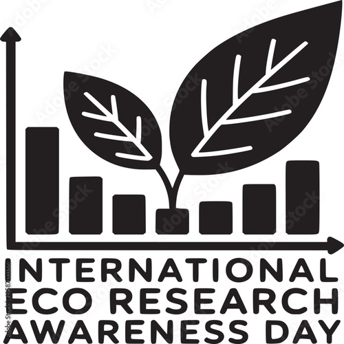 International eco research awareness day logo with graph and plant in black and white design style