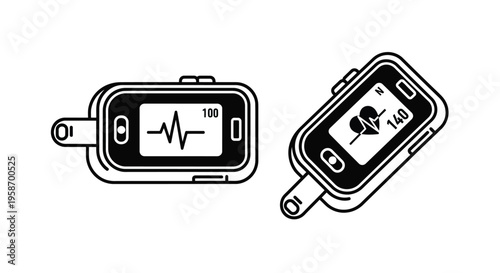 Black and white illustration of two pulse oximeters showing readings