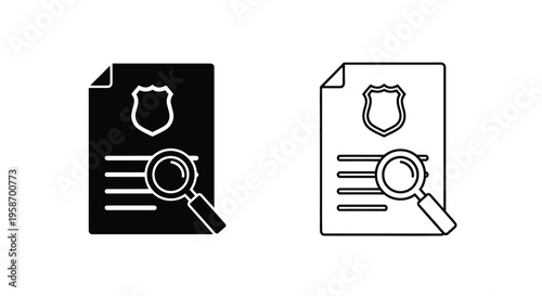 Document with shield icon and magnifying glass two contrasting styles