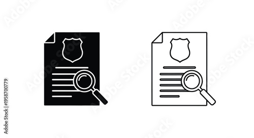 Document with shield icon and magnifying glass two contrasting versions