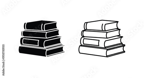 Two stacks of books in black and white side by side