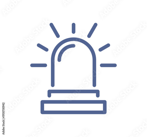 Emergency alarm siren icon, warning light signal symbol, police or ambulance alert concept, simple outlined line art pictogram isolated on white background flat vector illustration.