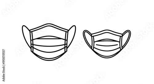 Simple line drawing of two surgical face masks isolated on white