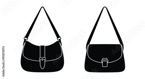 Two black handbags with straps presented in a simple graphic style