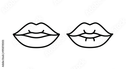 Two simple black and white line art illustrations of female lips