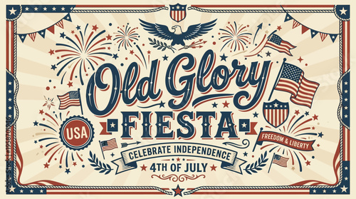 Vibrant patriotic celebration poster showcasing American independence with fireworks flags and festive elements for the 4th of