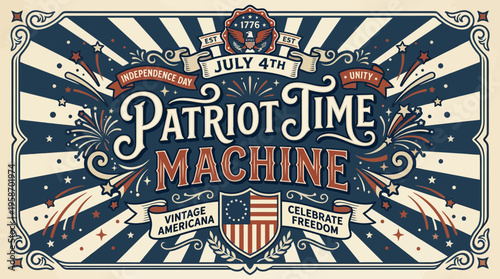 Vintage-inspired patriotic graphic celebrating Independence Day with ornate design and festive elements emphasizing unity