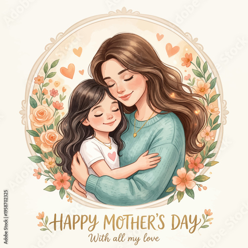 Mother and Daughter Sweet Embrace