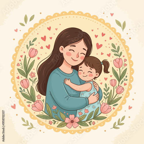 Mother and Daughter Sweet Embrace