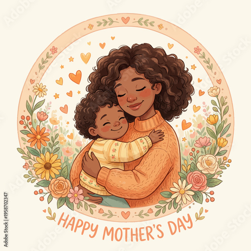 Mother and Child Loving Hug Illustration