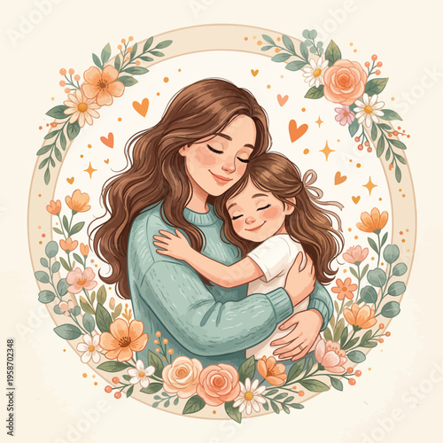 Mother and Daughter Sweet Embrace
