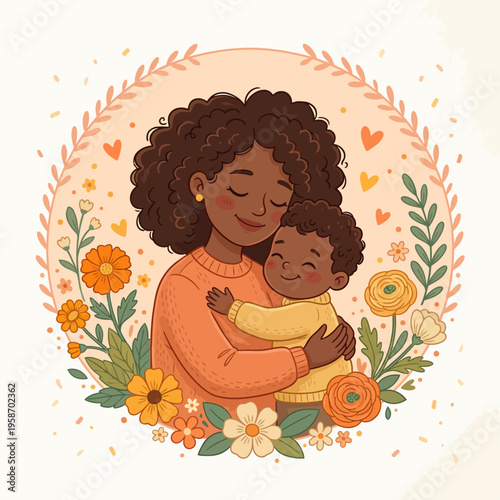 Mother and Child Loving Hug Illustration