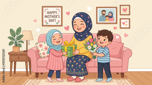 Muslim Mother Receiving Gifts from Children