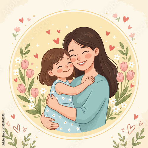 Mother and Daughter Sweet Embrace