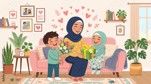 Muslim Mother Receiving Gifts from Children