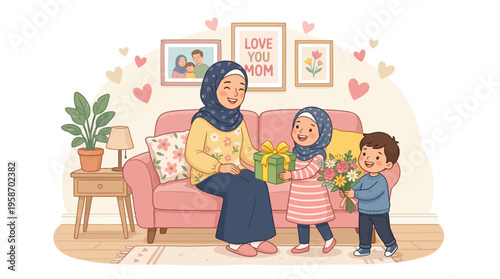 Muslim Mother Receiving Gifts from Children