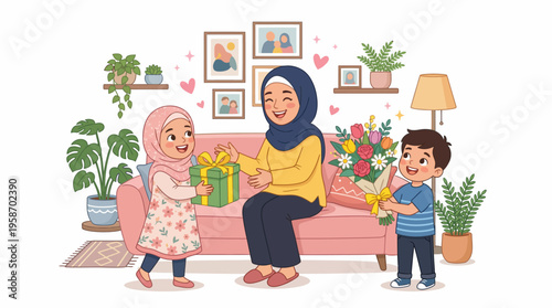 Muslim Mother Receiving Gifts from Children