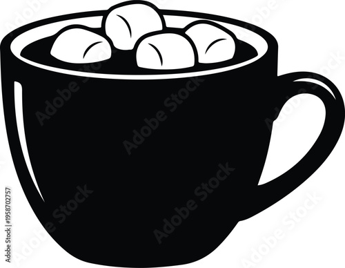 Silhouette of a hot chocolate mug with sweet marshmallows vector illustration