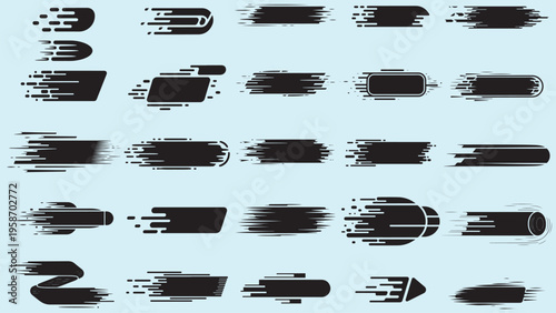 Set of black vector brush strokes, abstract strokes and spots in various shapes