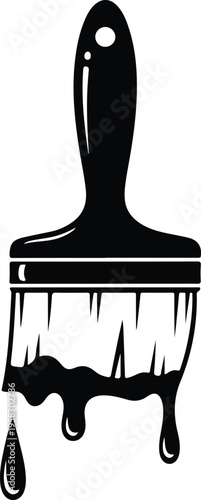 Silhouette of a paint brush with dripping wet paint droplets vector illustration