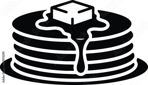 Silhouette stack of delicious breakfast pancakes with butter and syrup vector illustration