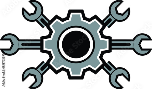 Gear and wrench icon vector - symbol for mechanic, engineering, repair, and industry