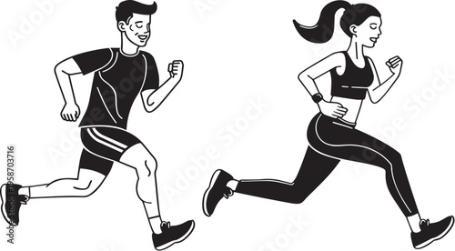 Man and Woman Jogging Vector Illustration Fitness Running Couple