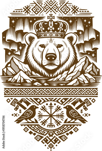 Royal Bear Nordic Crest Vector Illustration