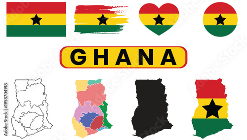 Ghana flag and map variationsGhana flag and map variations