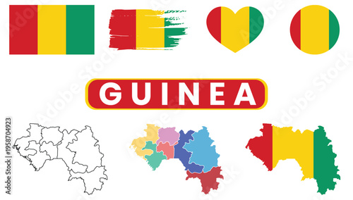 Guinea flag and map illustrationsGuinea flag and map illustrations