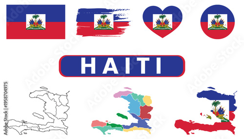Haiti flag and map illustrationsHaiti flag and map illustrations