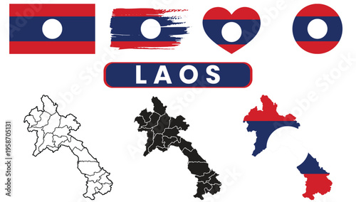 Laos flag and map symbolsLaos flag and map symbols