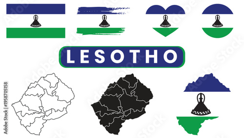 Lesotho national symbols and map illustrationsLesotho national symbols and map illustrations