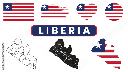 Liberia flag and map illustrationsLiberia flag and map illustrations