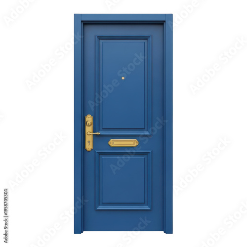 A blue door with a gold handle