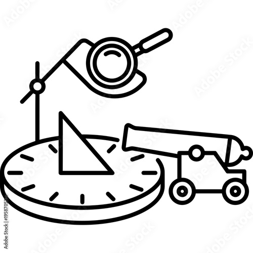 Minimalistic sundial noon cannon outline icon