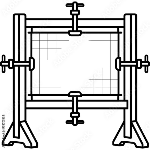 Minimalistic rug hooking frame with clamps outline icon