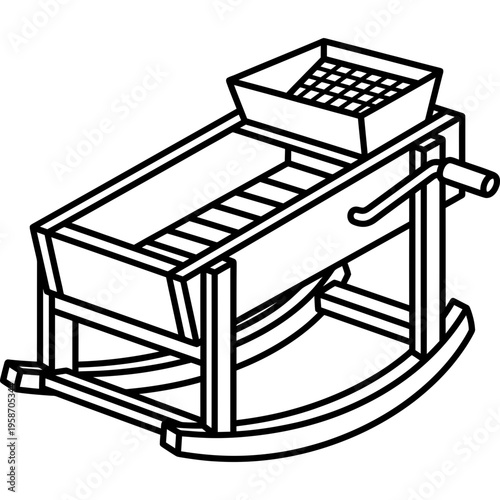 Minimalistic gold mining rocker cradle box outline icon
