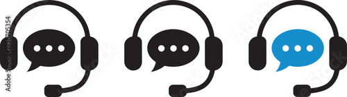 Black and blue headset on white background headphone chat customer service support communication