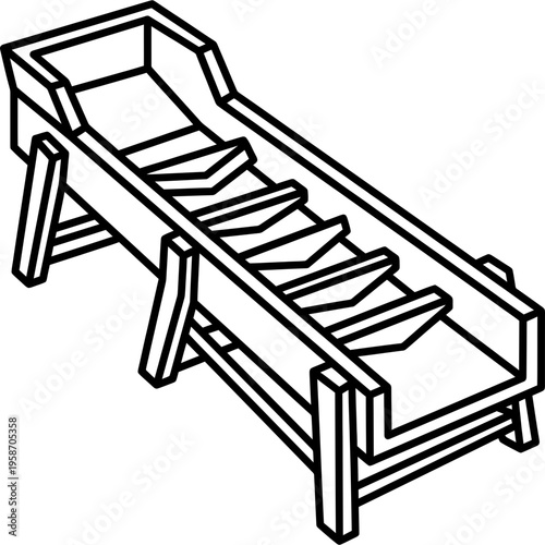 Minimalistic wooden sluice box with riffles outline icon