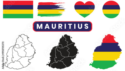 Mauritius flag and island illustrationsMauritius flag and island illustrations
