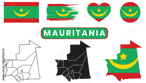 Mauritania flag and map icons