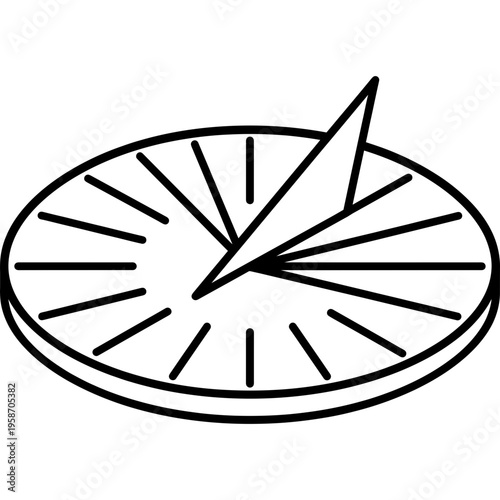 Minimalistic horizontal sundial plate with gnomon outline icon