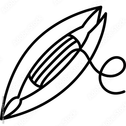 Minimalistic tatting shuttle with thread outline icon