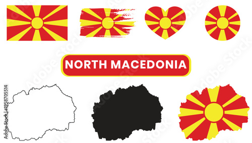 North macedonia flag and map iconsNorth macedonia flag and map icons