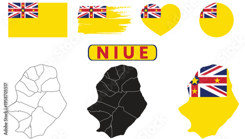 Niue island flag and map illustrations with united kingdom influenceNiue island flag and map illustrations with united kingdom influence