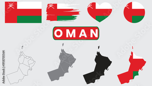 Oman flag and map variationsOman flag and map variations