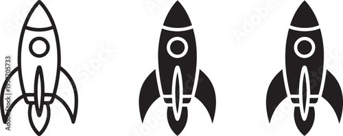Black and white rocket ship spaceship symbols launch vehicle