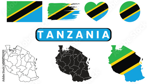Tanzania flag and map illustrationsTanzania flag and map illustrations