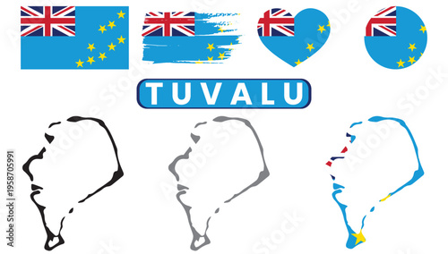 Tuvalu country flags and map outlinesTuvalu country flags and map outlines